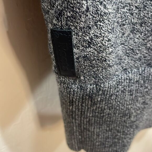 Roots Canada Cotton Blend Marled Dark Gray Open Front Cardigan Striped Cuff - M - Picture 7 of 9